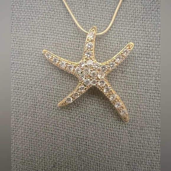 Gold Vermeil Starfish CZ Pendant w Rope GF Chain - Picture 3 of 7